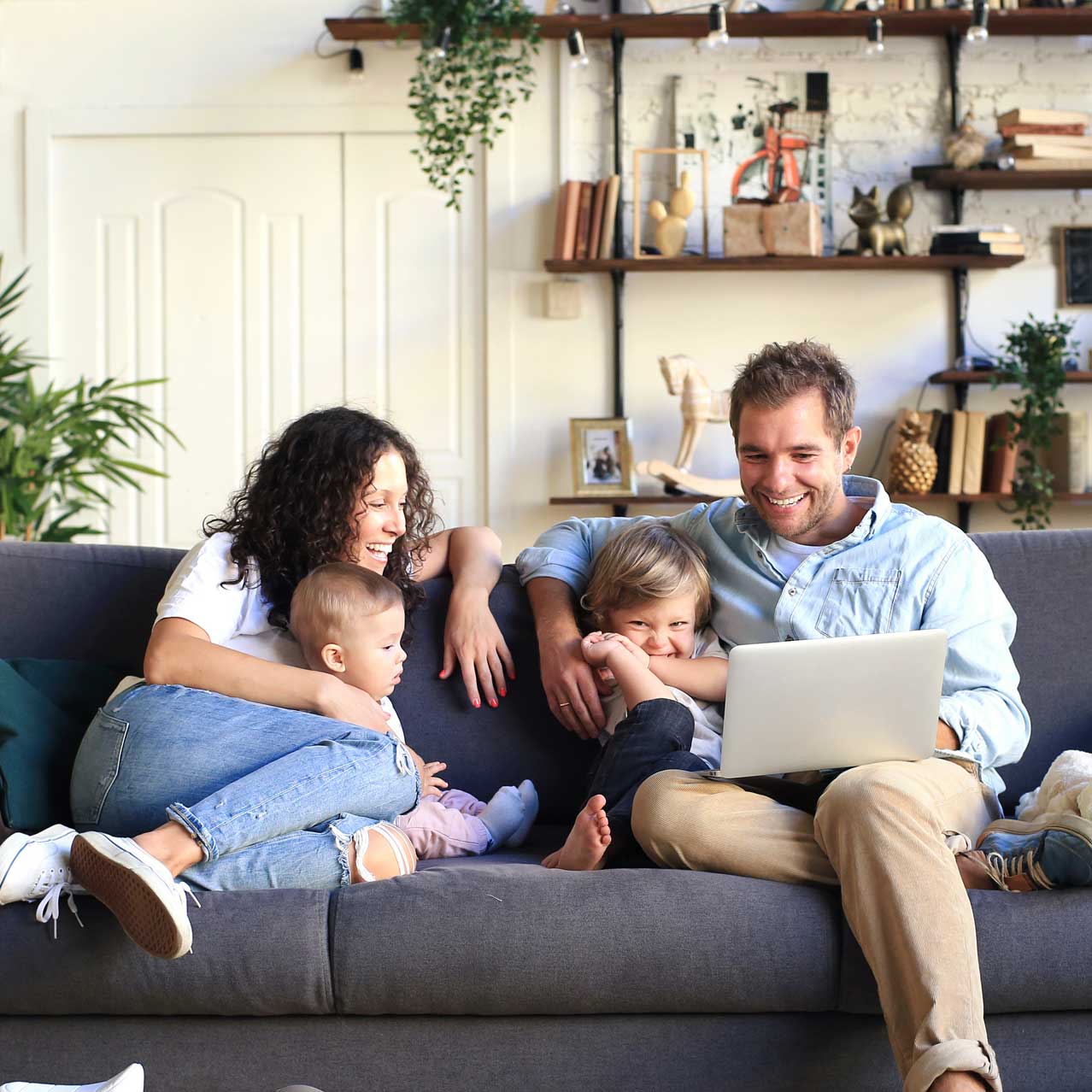 family on couch